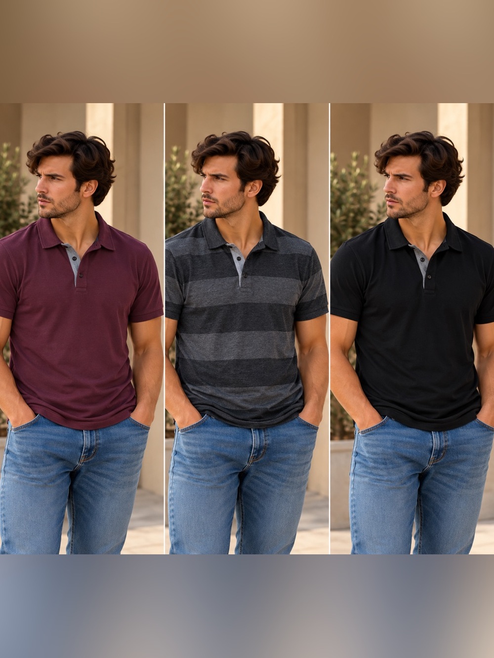 Express Menโs Stretch Polo Shirts Size Small Lot of 3 Black Maroon Striped
